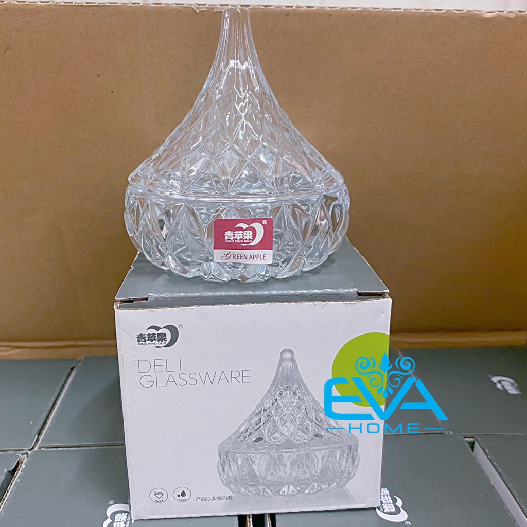 Thố Mứt Tết Thuỷ Tinh Pha Lê Delisoga Chóp Nhọn Water Drop Glass Fruit Jar With Lid TG1077-3  Phong Cách Royal