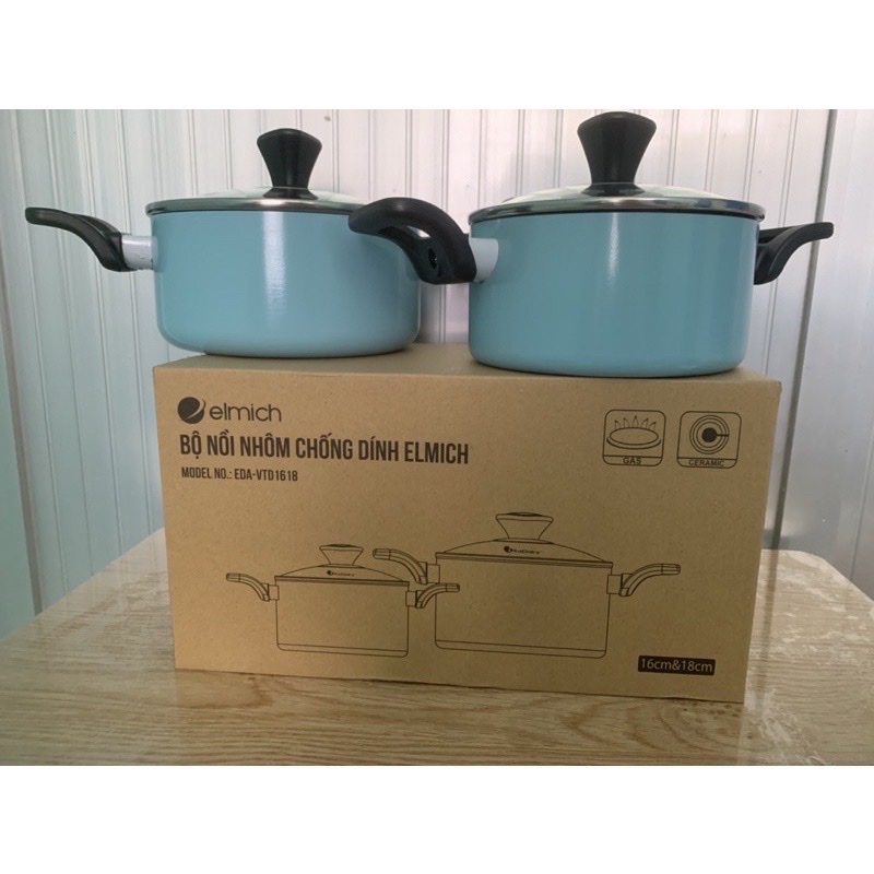 Bộ 2 nồi hợp kim nhôm chống dính Elmich 16cm và 18cm cao cấp