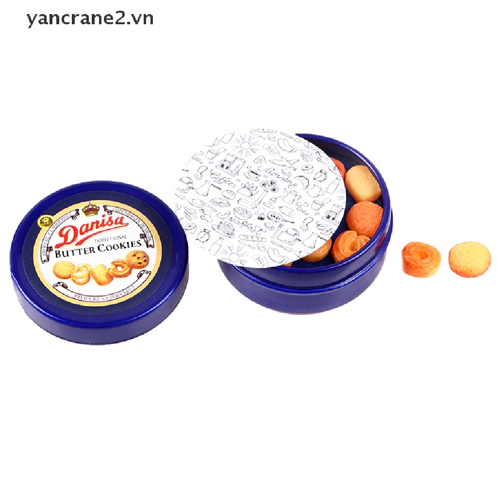 1 Hộp Thiếc Đựng Bánh Quy Màu Xanh Dương Tỉ Lệ 1 / 12 Trang Trí Nhà Búp Bê