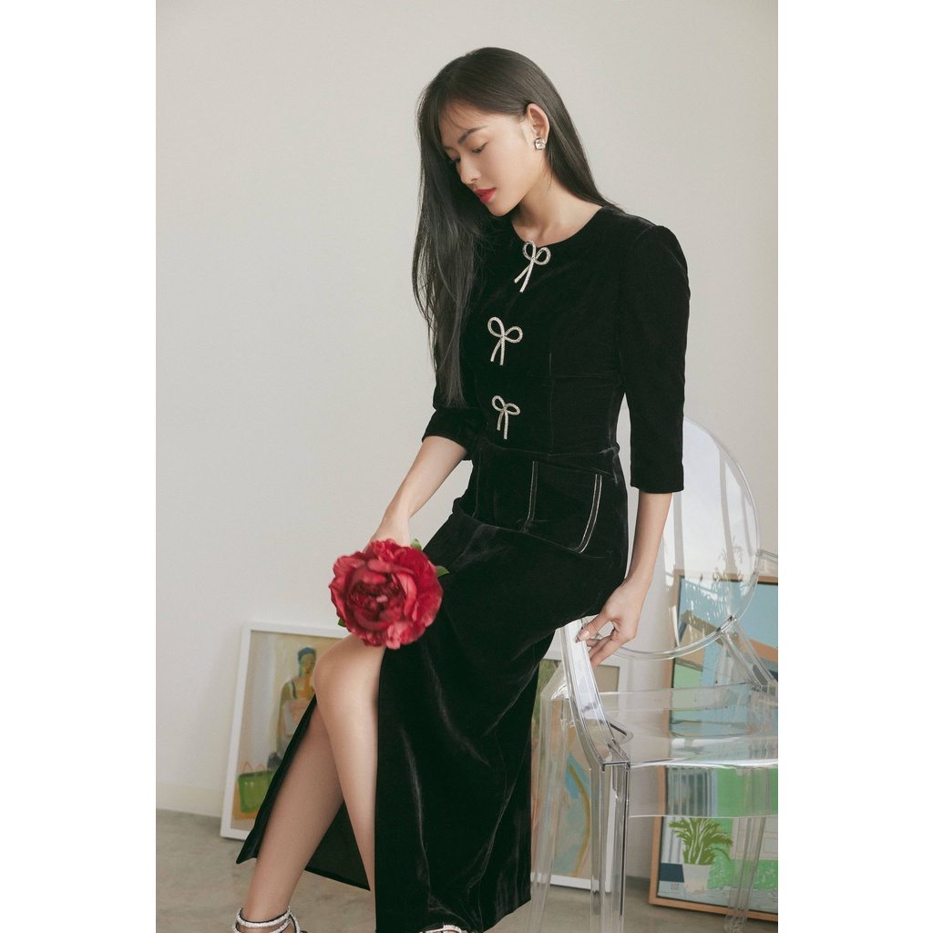 Silk Velvet Long Dress HUONG BOUTIQUE HBV1226