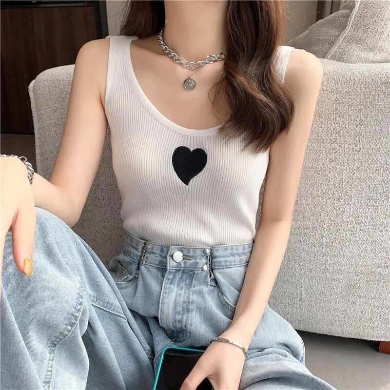 Áo Dệt Kim Sát Nách Thêu Họa Tiết Trái Tim Xinh Xắn Cho Nữ