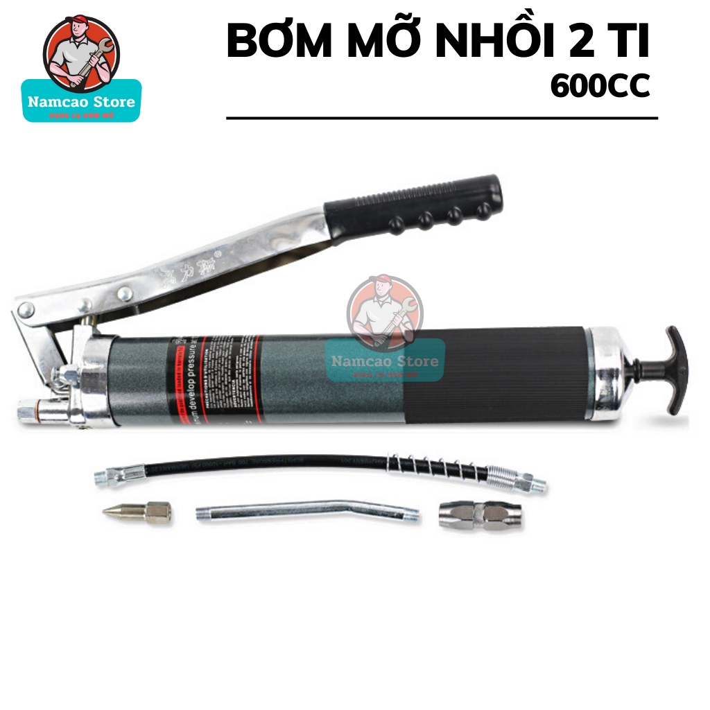 Súng bơm mỡ bò 600cc dùng cho mỡ nhồi tay cầm bọc cao su chống trơn trượt, dụng cụ bơm mỡ cầm tay 2 ty