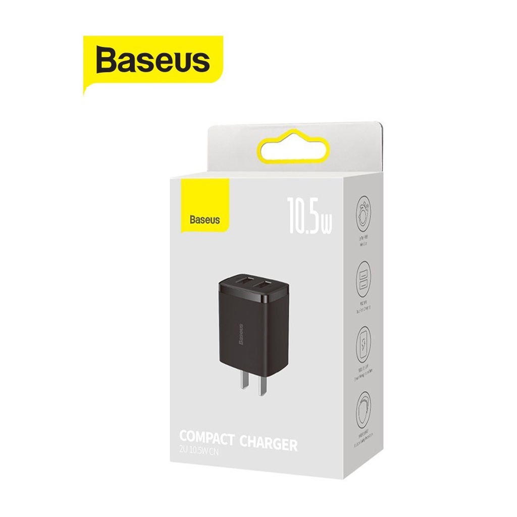 Củ sạc nhanh 10.5W Baseus Compact 2 cổng Usb chân dẹt nhựa PC cao cấp cho các thiết bị Android và iPhone