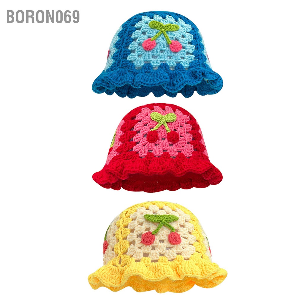 Boron069 Phụ Nữ Đan Hoa Nón Anh Đào Dễ Thương Có Thể Gập Lại Handmade Len Cho Mùa Thu Đông Free Size