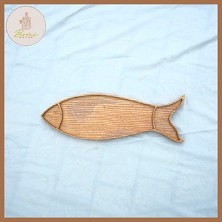 Khay gỗ decor BOMI - Khay gỗ đựng đồ ăn gỗ tần bì hình cá chia ô siêu xinh BOMK12