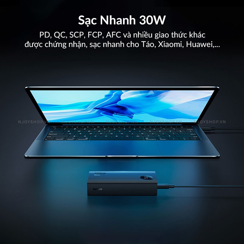 Pin Dự Phòng Mini Sạc Nhanh 30W Nhỏ Gọn Tích Hợp 3 Cổng Sạc Dung Lượng 10000mAh Cho Điện Thoại IP Samsung Oppo Njoyshop