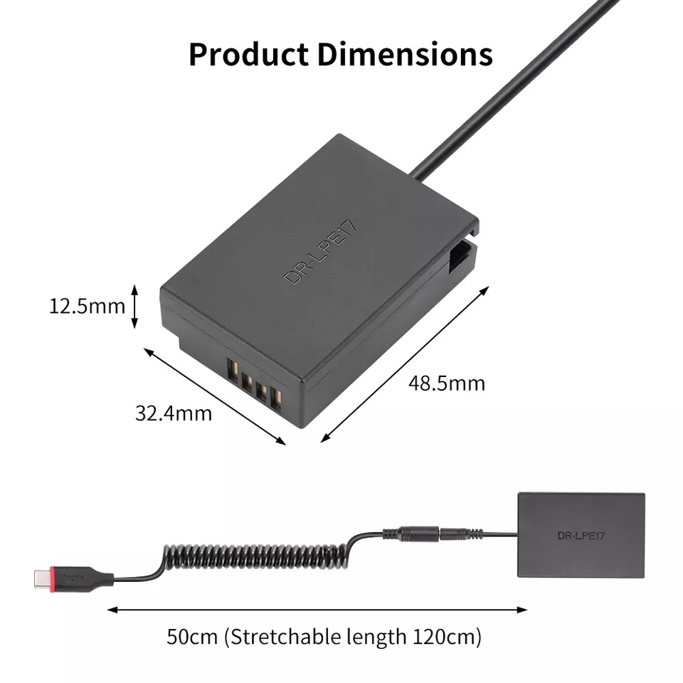 Dummy Type-C LP-E17 | Pin giả pin ảo pin dummy battery DC Coupler dummy LPE17 E17 cho CANON M3 M5 750D 760D 8000D 200D