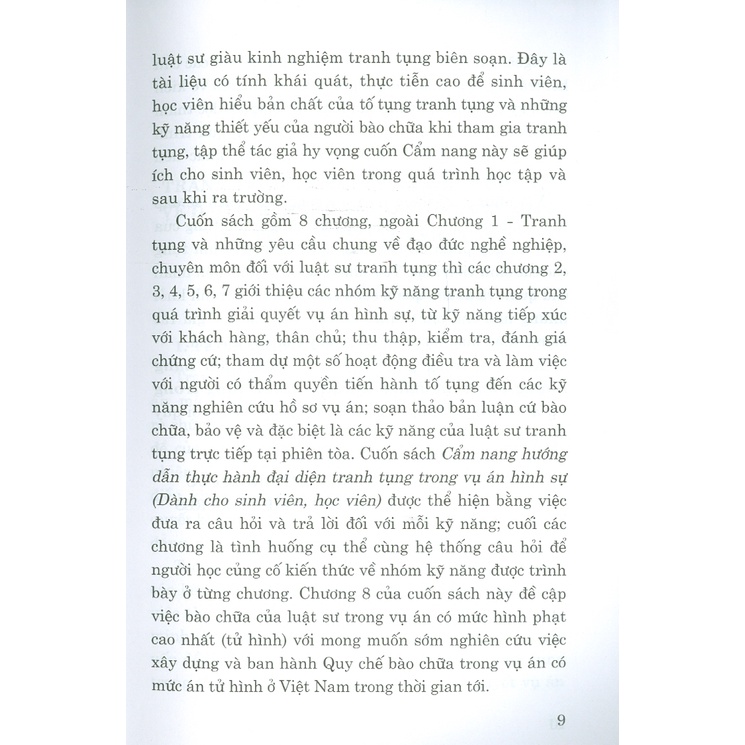 Sách - Cẩm Nang Hướng Dẫn Thực Hành Đại Diện Tranh Tụng Trong Vụ Án Hình Sự (Dành Cho Sinh Viên, Học Viên)