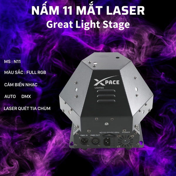 Đèn Nấm Laser 11 Mắt Hiệu Ứng 3D Quét Tia Phủ Rộng Dùng Cho Sân Khấu Phòng Karaoke Phòng Bay..
