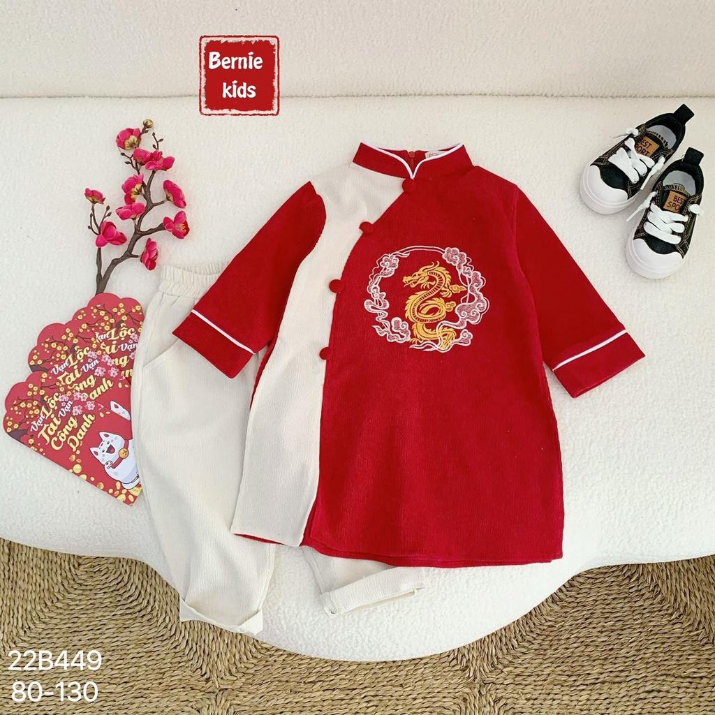 Bộ áo dài nhung thêu rồng bé trai