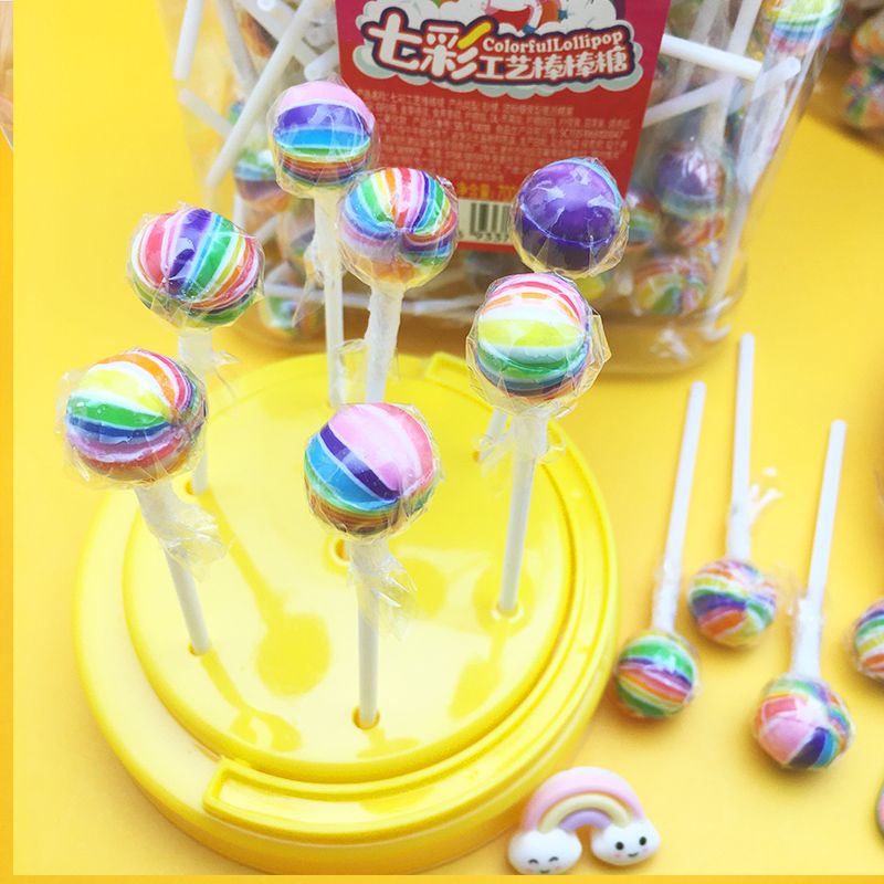 Hộp 200 Cây Kẹo Mút Cầu Vồng Mini Dễ Thương Lolipop Hongkong