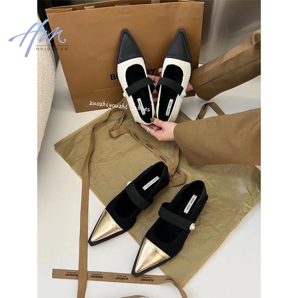 Giày Cao Gót Mũi Nhọn Phối Lông Thời Trang Thanh Lịch Dành Cho Nữ