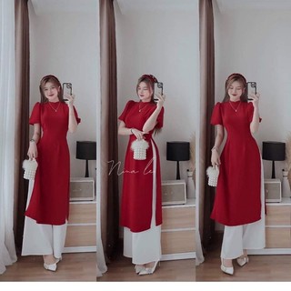 Áo dài tay bồng lụa tuyết nhung