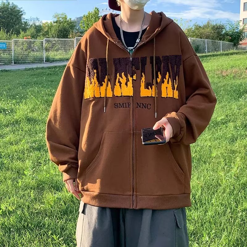 Áo Khoác Khóa Kéo Có Nón Thêu Chữ áo khoác dây kéo Đơn Giản áo khoác nam Thời Trang áo khoác hoodie Unisex