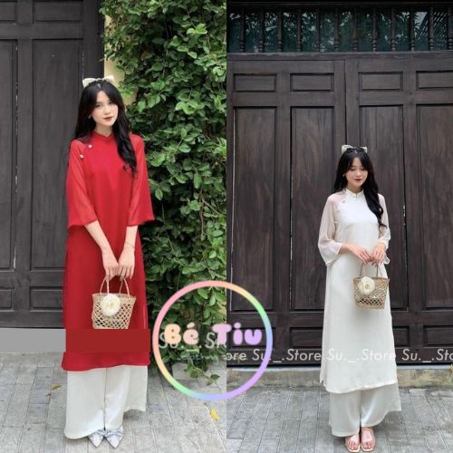 Áo Dài Tơ 4 Tà Khuy Ngọc Hoa Mai Quần Lụa Thời Trang Nữ Dành Cho Các Nàng Diện Tết 2023 | Bé Tiu Clothing