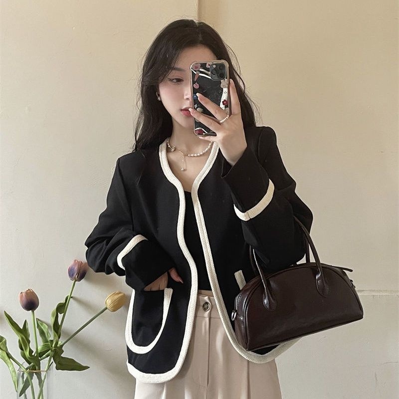 Áo Khoác dạ tweed nữ dài tay，Áo túi kiểu ngắn Siêu Sang Chảnh