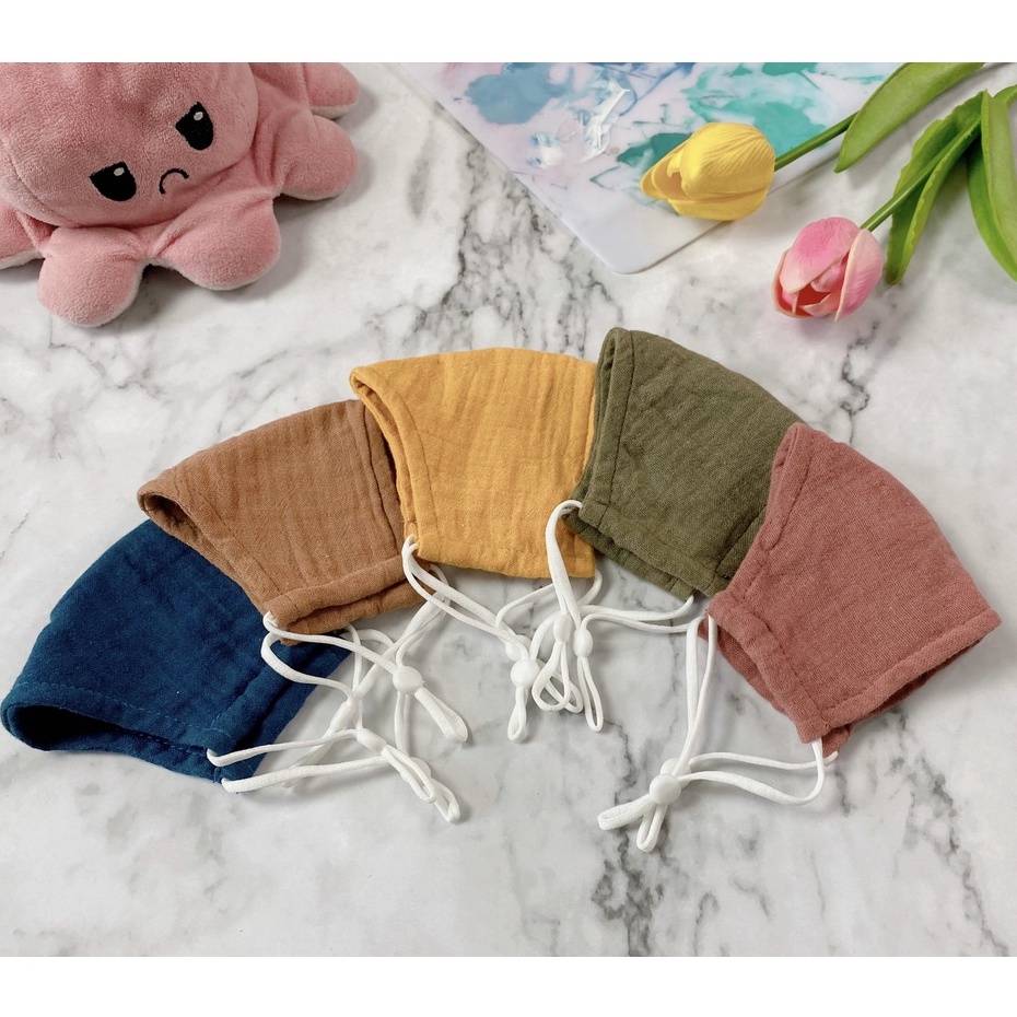 Khẩu trang vải xô cao cấp 2 lớp cho bé từ 6 tháng đến trên 3 tuổi - Khẩu trang xô muslin màu trơn