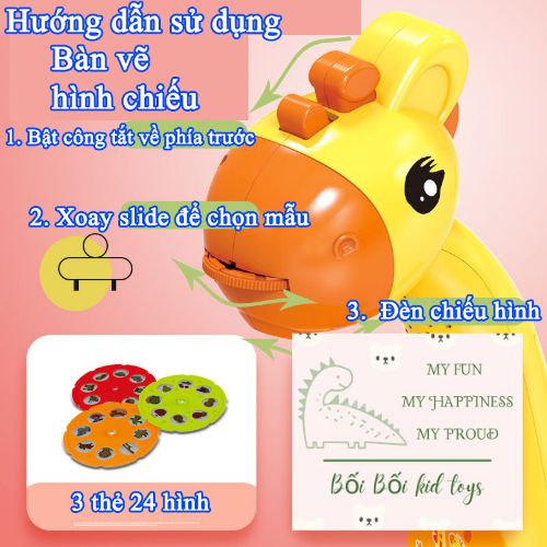 Bàn vẽ có đèn chiếu sáng thông minh, đồ chơi phát triển trí tuệ có máy chiếu đa năng 24 hình cho Bé tập vẽ theo hình