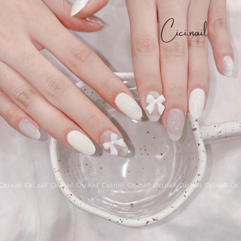 Nailbox Thiết Kế Charm Nơ Trắng Tròn Nhọn Basic By Cicinails