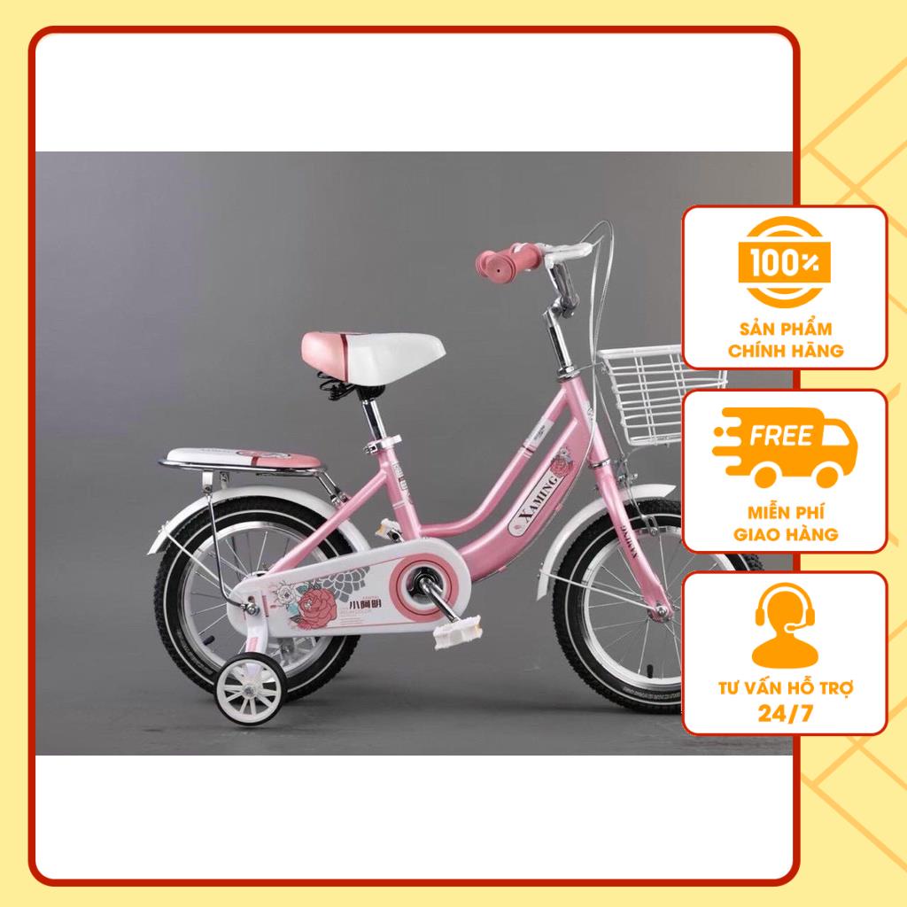 (Giá sốc) Xe đạp trẻ em, xe đạp Xaming nữ hồng nhạt cho bé (bông hoa) size 12-14-16-18-20 inch ( cho bé từ 2 đến 9 tuổi)