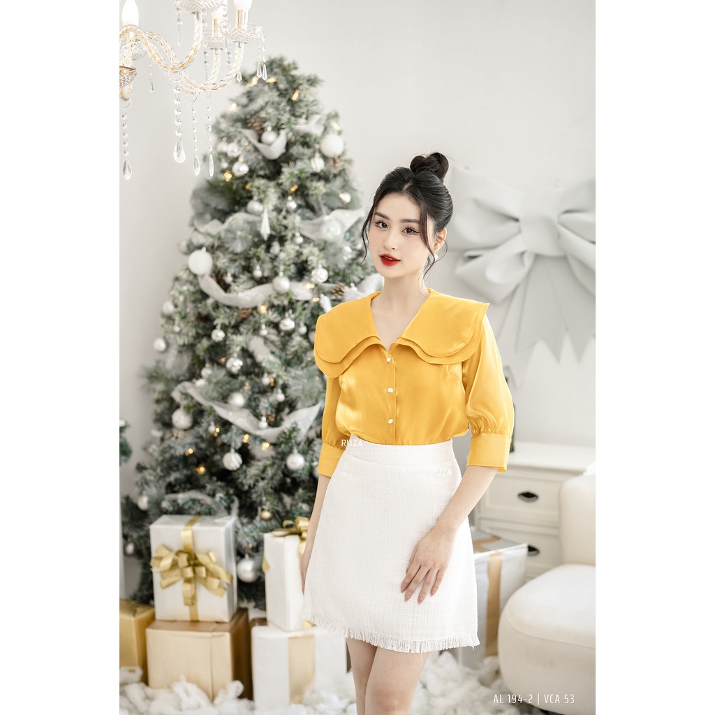 Áo sơ mi tay lỡ kiểu dáng công sở thiết kế bèo tầng hai lớp ngang vai thời trang RUZA AL 194