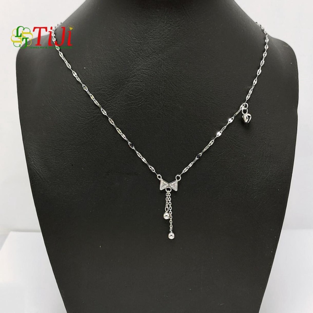Dây chuyền nữ inox kiểu lá me nơ rớt bi cách điệu chuông đẹp không đen không gỉ sét