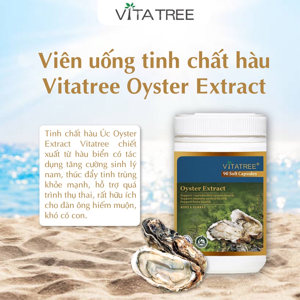 Combo 2 hộp tinh chất hàu Vitatree Oyster Extract 90 viên, tăng cường sinh lý nam của Úc