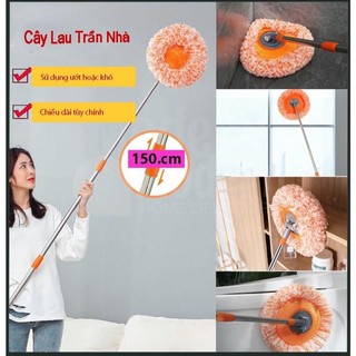 Chổi lau đa năng cây lau kính,lau trần nhà,lau tường,rửa ôtô hình tròn cây lau có cán dài 1M9