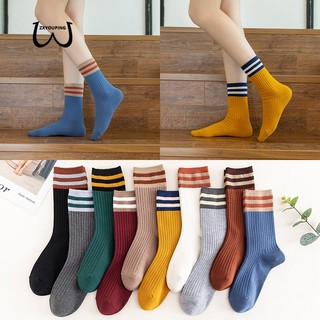 Vớ cotton Họa Tiết Kẻ Sọc Phong Cách Hàn Quốc Thời Trang Thu Đông Xinh Xắn Cho Nữ