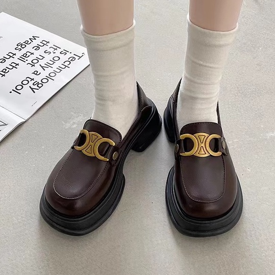Giày Da Đế Dày 5.5cm Màu Đen / Nâu Phong Cách Preppy Thời Trang Mới 2022 Cho Nữ
