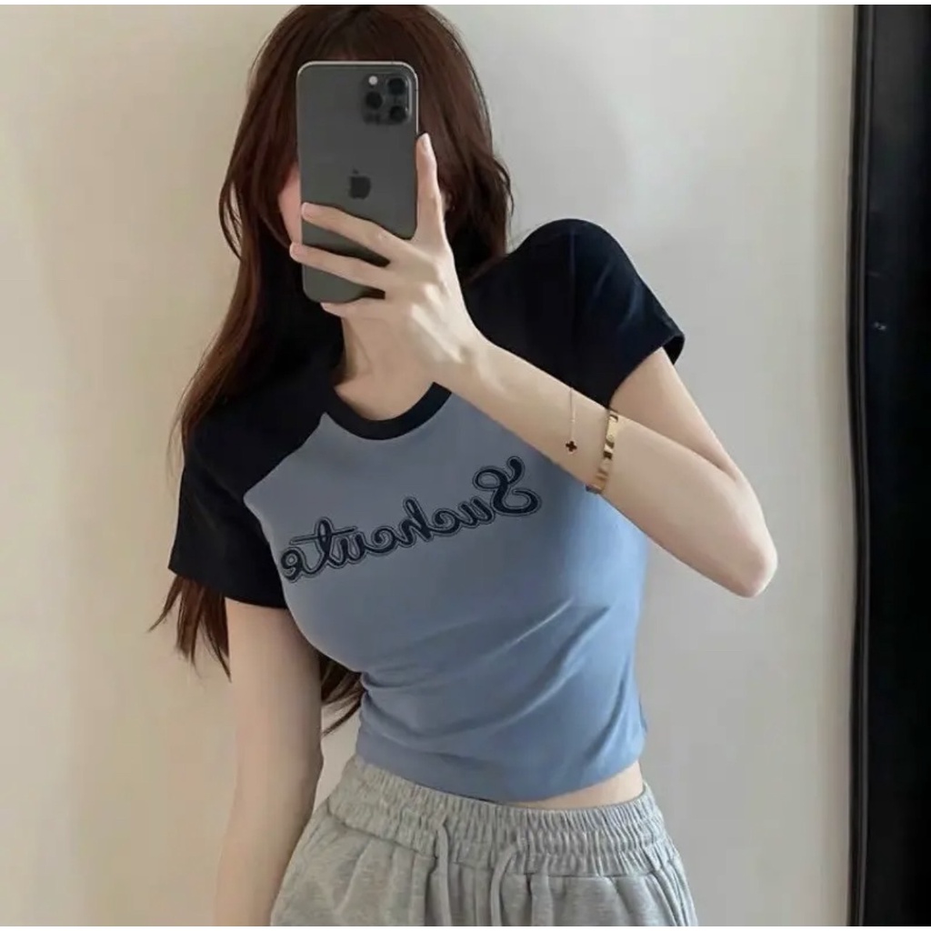 Áo Croptop Nữ Tay Ngắn Cổ Tròn Ôm Body In Chữ Suchcute Thời Trang Mùa Hè