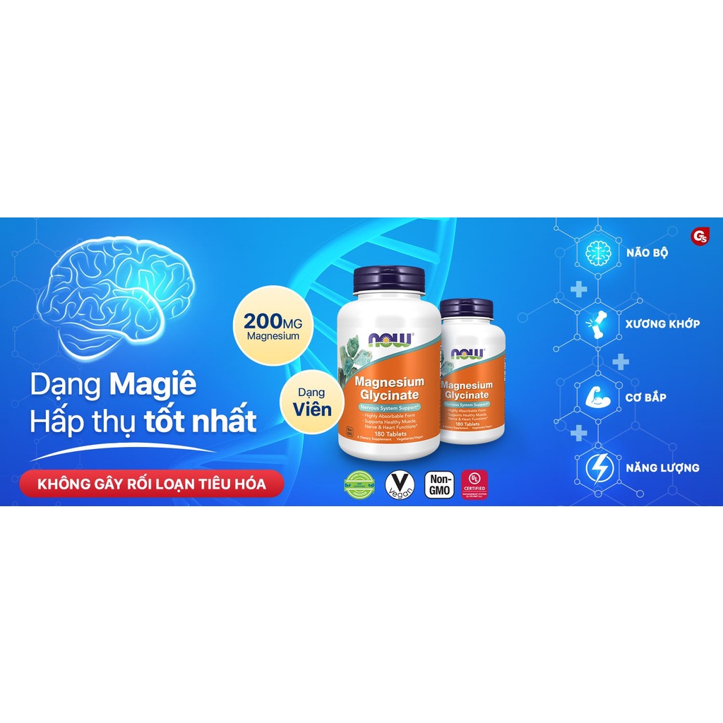 Viên uống NOW Magnesium Glycinate 200 mg with TRAACS, 180 Tablets nhập khẩu Mỹ