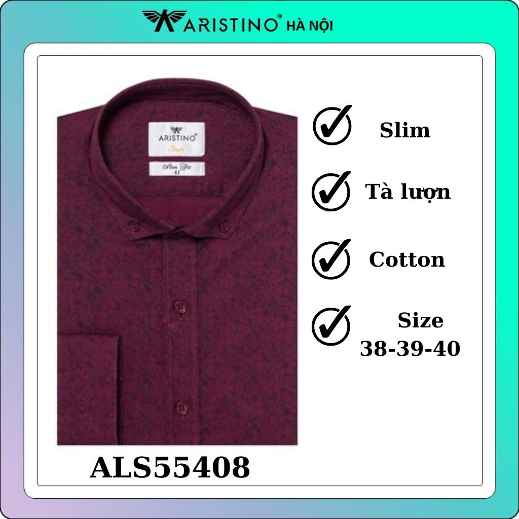 Áo sơ mi dài tay Aristino  100% cotton thấm hút from ôm ALS55408