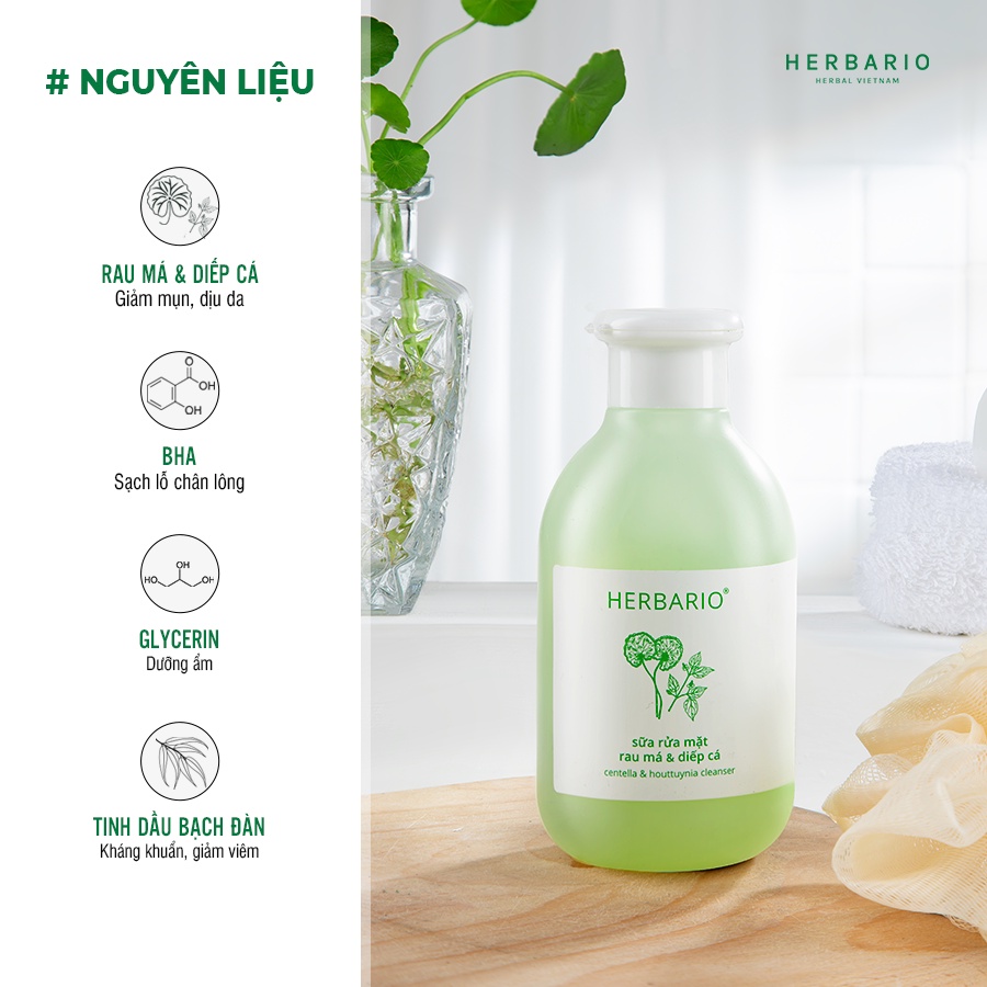 Sữa rửa mặt rau má & diếp cá herbario 200ml thuần chay