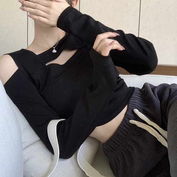 Áo thun SUXI trễ vai dáng ôm màu trơn thời trang mùa thu dành cho nữ