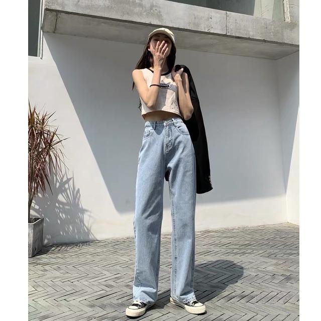 Quần jean ống rộng cạp cao ulzzang, kiểu dáng baggy nữ ống suông, quần bò nữ ống suông rộng | BigBuy360 - bigbuy360.vn