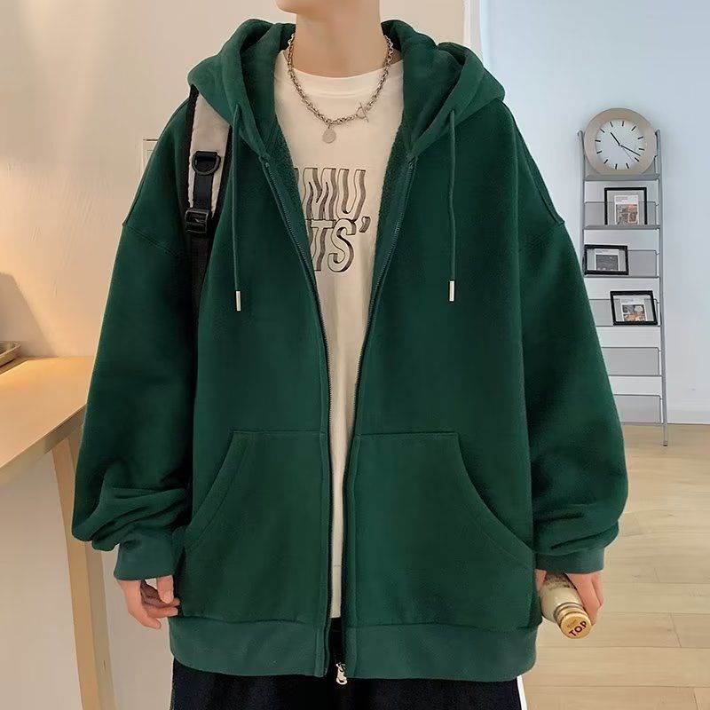 Áo Khoácáo khoác nam áo khoác áo thun nam hoodie Cardigan Có Nón Màu Xanh Lá Trơn Thời Trang Cho Nam 80-240Kg