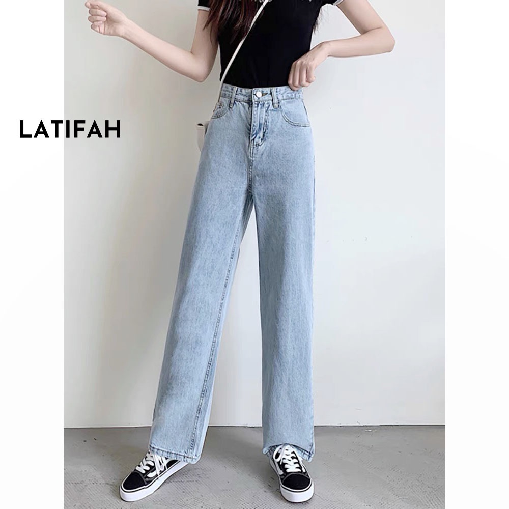 Quần baggy jeans nữ LATIFAH ống rộng đơn giản dài 98cm QD026