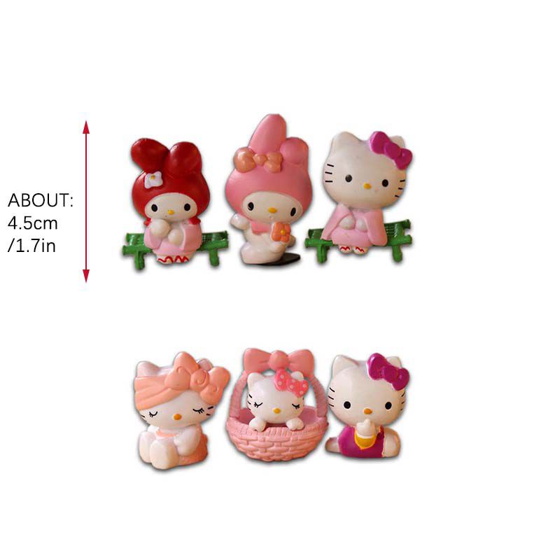 SANRIO Set 6 mô hình mèo Hello Kitty trang trí bánh kem