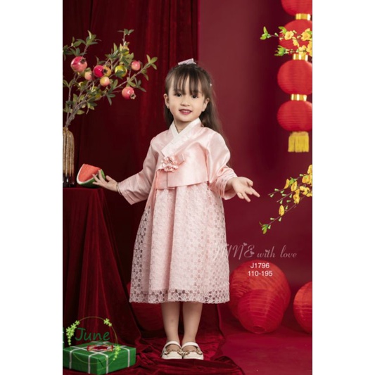 Đầm hanbook hồng áo khoác rời bé gái công chúa tiểu thư sang chảnh 1-10t