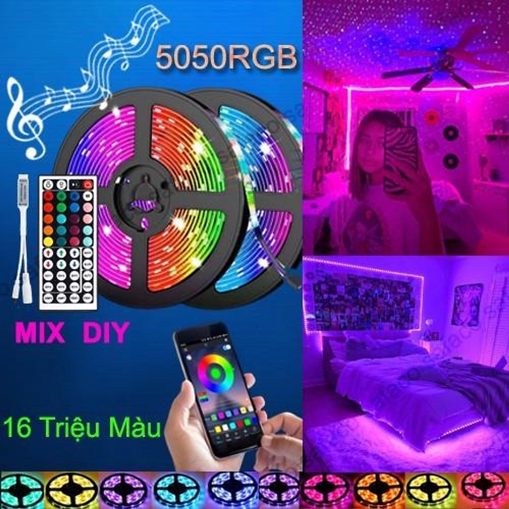 Đèn Dây Led TikTok RGB 16 triệu màu 3M 5M Điều Khiển Bằng Điện Thoại, Nháy Theo Nhạc, Trang Trí Decor Phòng