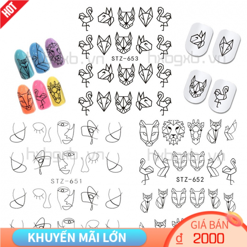 (Hàng Mới Về) Miếng Dán Trang Trí Móng Tay Họa Tiết Động Vật Hoạt Hình Dễ Thương
