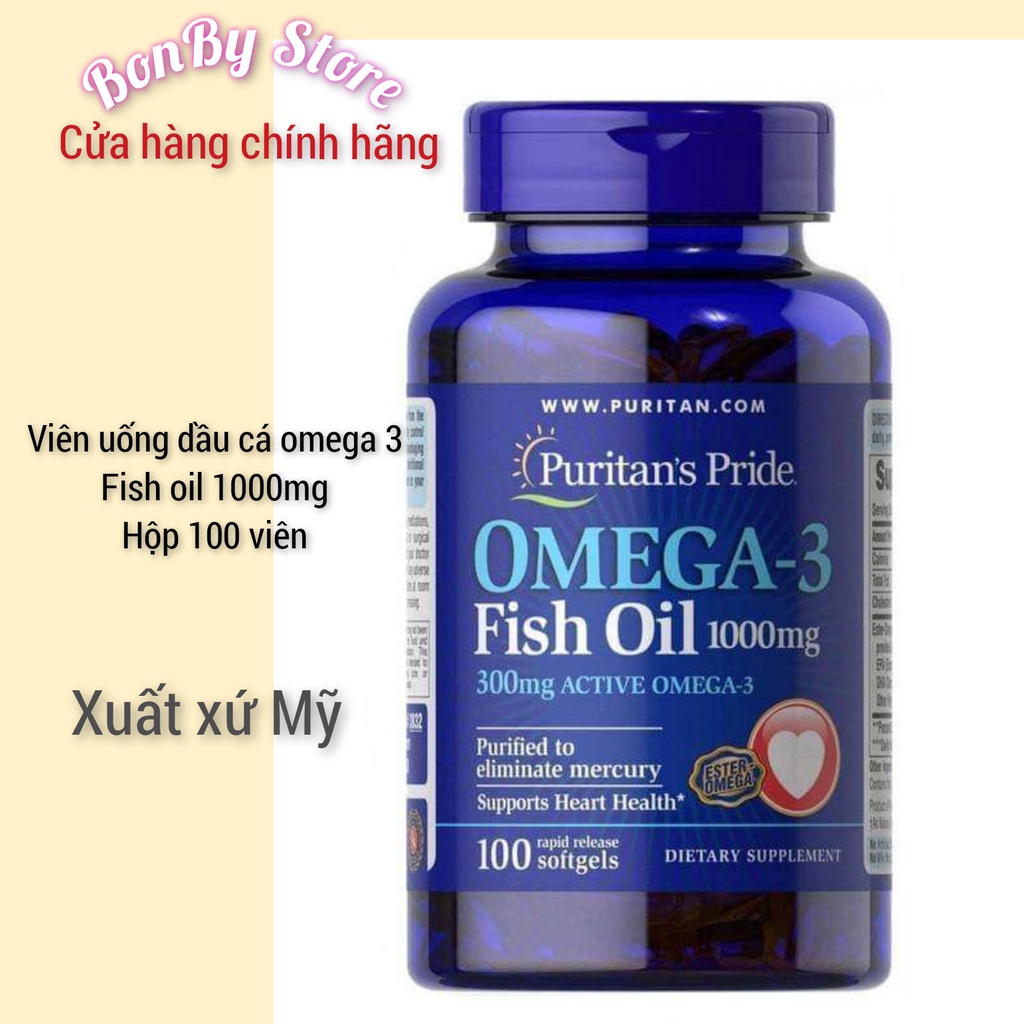(Bill Hãng) Viên Uống dầu cá, đẹp da, hỗ trợ tim mạch OMEGA 3 1000MG-, Triple OMEGA 3-6-9 Puritain'sPride.