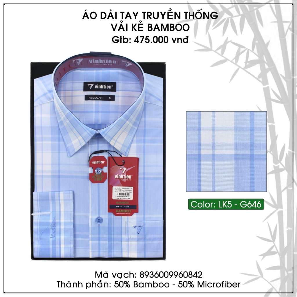 Áo Sơ Mi Dài Tay Sọc Caro Bamboo Vĩnh Tiến Regular Vạt Ngang 475 - Mẫu tự chọn 2