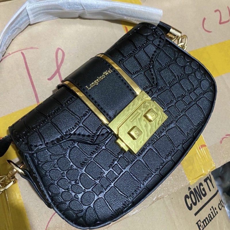 Túi đeo chéo, kẹp nách nữ chất da pu dọc viền vàng vân da cá sấu phong cách hàn quốc siêu sang chảnh cho nữ