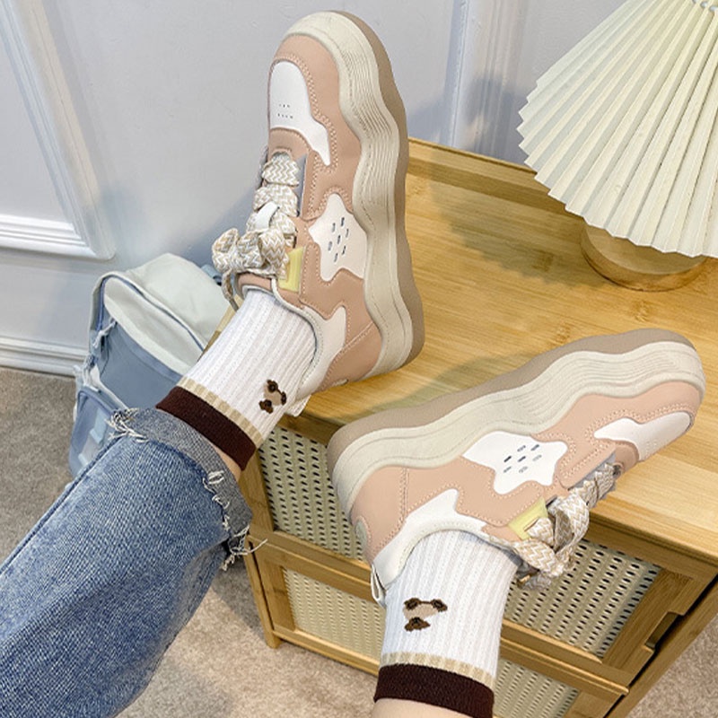 Giày Bánh Mì Đế Dày Cổ Thấp Gợn Sóng Mới Cho Nữ