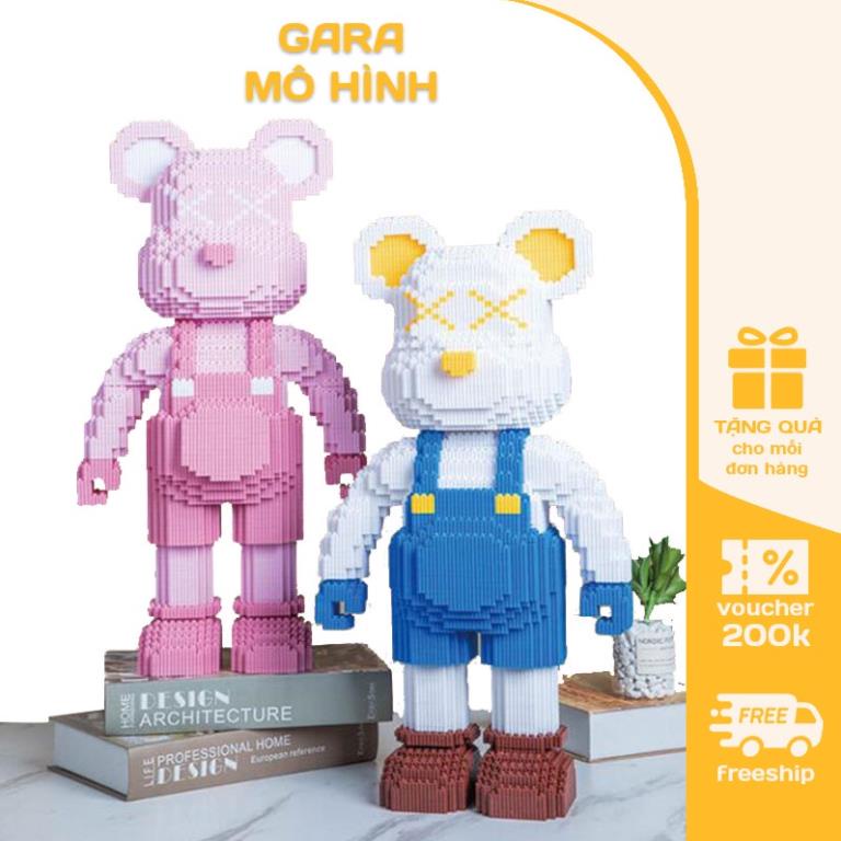 Combo 2 bộ Đồ chơi lego Gấu Bearbrick [35cm] mặc yếm mô hình lắp ráp Bearbrick 3D decor trang trí