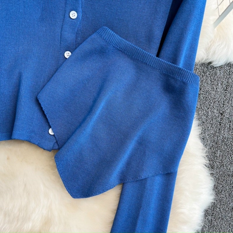 Set váy len nữ sành điệu 3 chi tiết, áo quây croptop tà nhọn mix cadigan và chân váy rút sườn hot trend tiktok