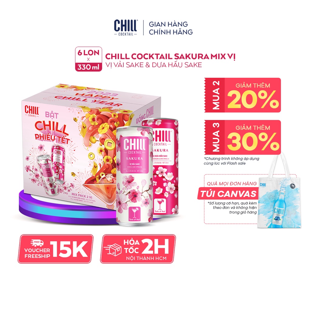 Thùng 6 lon Chill Cocktail Sakura (330ml/lon)