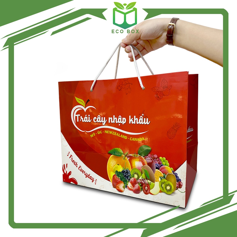 Túi giấy đựng hoa quả, trái cây nhập khẩu làm quà tặng lễ tết, chất liệu giấy I300 cán bóng chống thấm nước, bền, đẹp